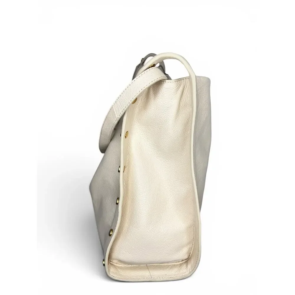 Vince Camuto Lisha Warm Vanilla Leather Studded Shoulder Bag Hobo Tote